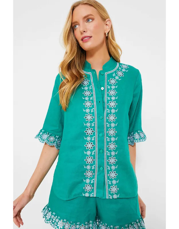 Embroidered Linen Lounge Shirt