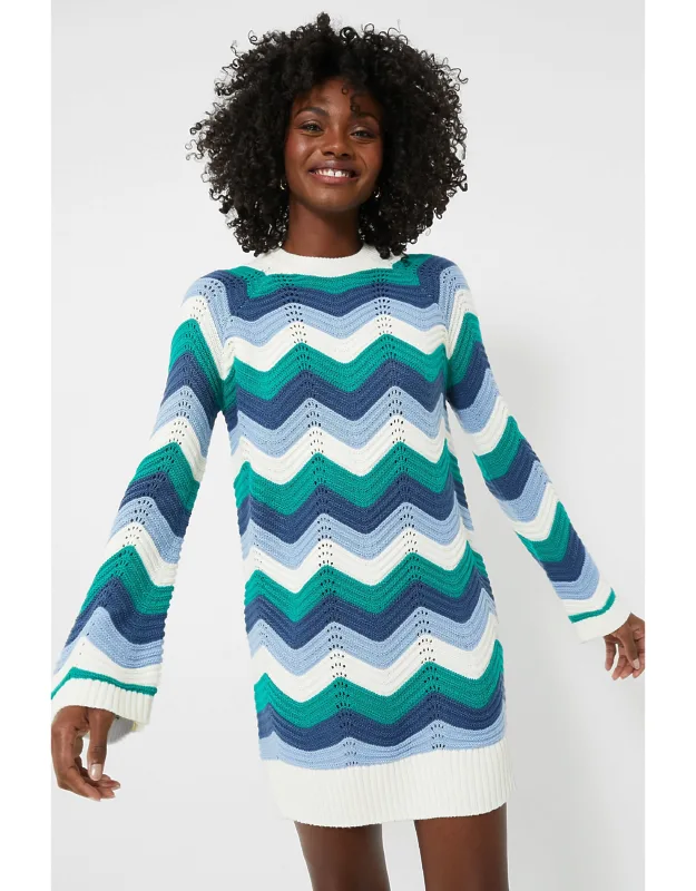 Wavy Bell Sleeve Mini Dress