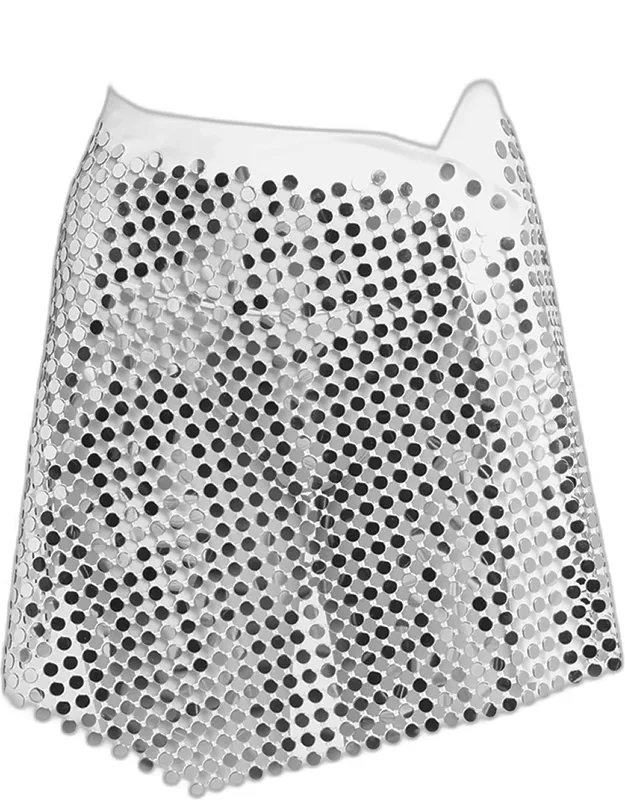 Circular Lamé Mirror Wrap Mini Skirt