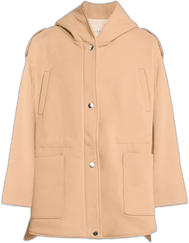 Hooded Top Coat With Drawcord Waist