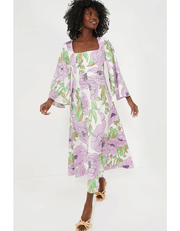 Lilac Floral Bell Sleeve Lacey Dress