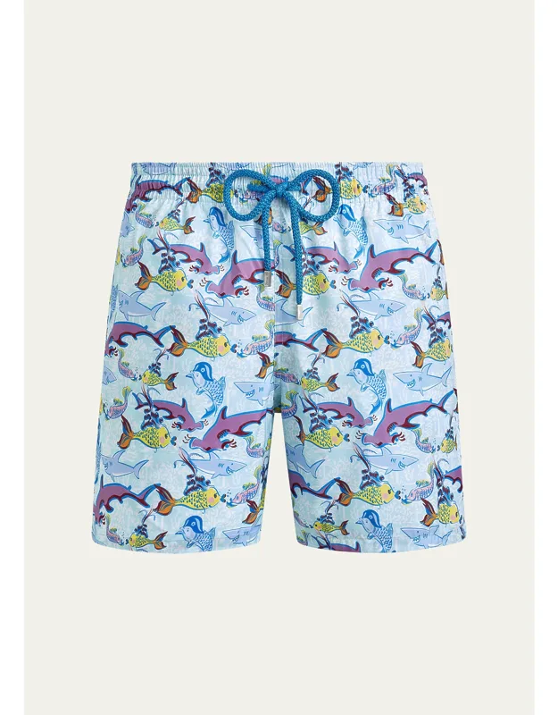 Allover Fish-print Swim Shorts