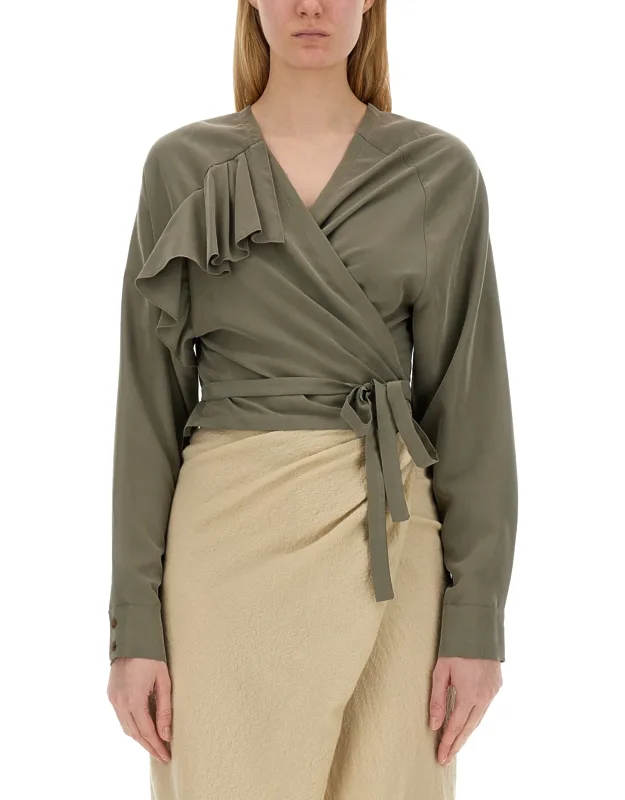 Alysi Top With Ruffles Cropped Fit Made In Italy