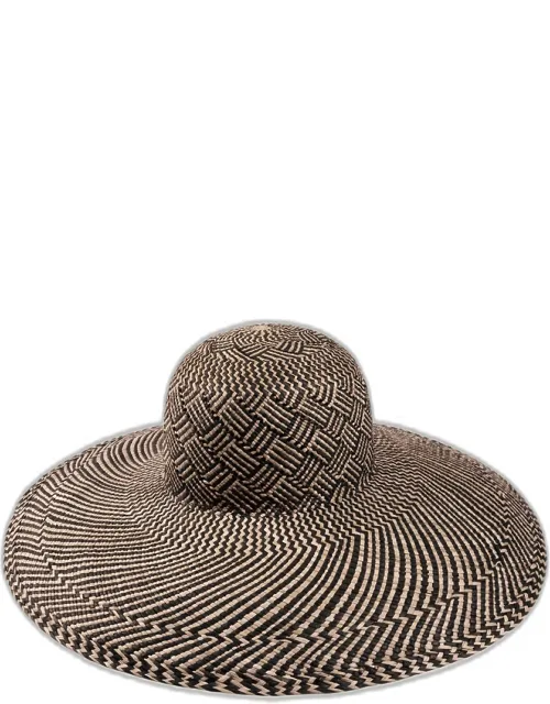 Patterned Straw Large-brim Hat