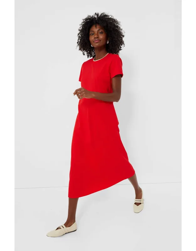 Red Colbie Maxi Dress With Crewneck And Short Sleeves