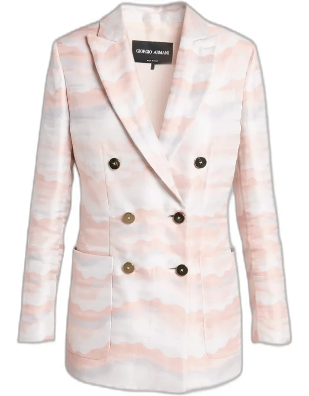Wave Print Jacquard Double-breasted Blazer