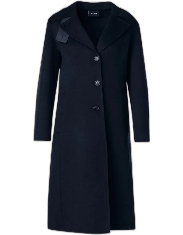 Leather Collar Cashmere Coat