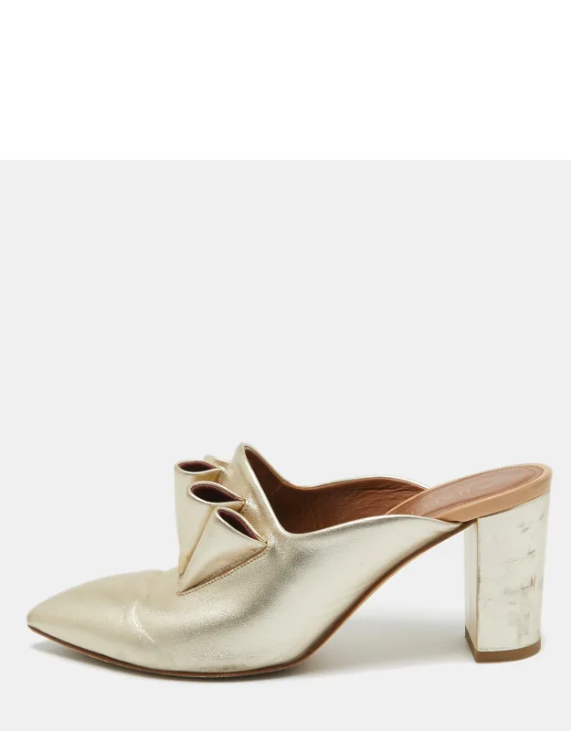 Gold Leather Block Heel Mules