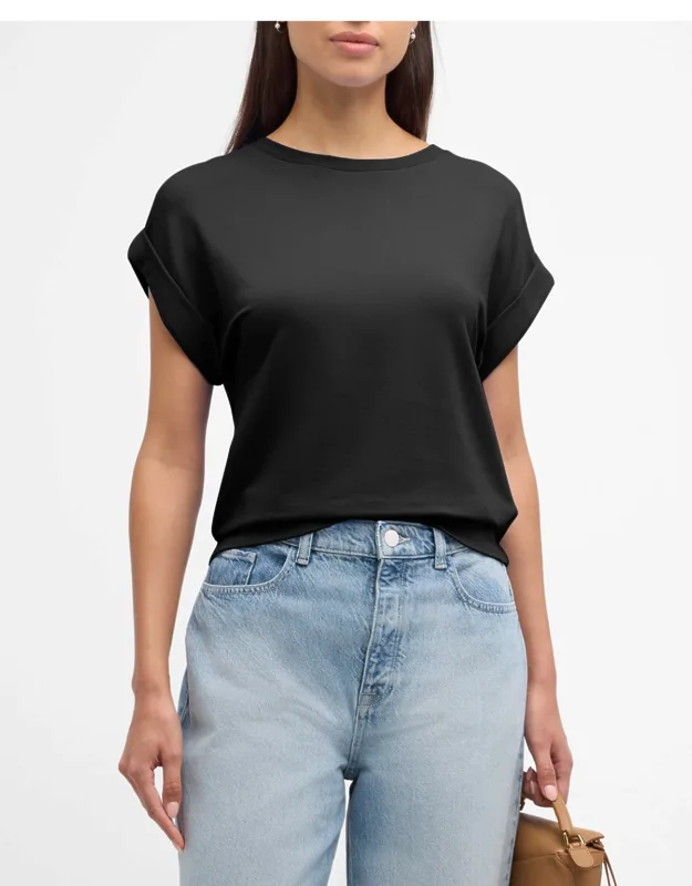 French Terry Rolled-cuff Crewneck Tee