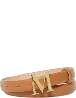 Mclassic20 Leather Belt With Golden Metal Hardware And Adjustable Fit