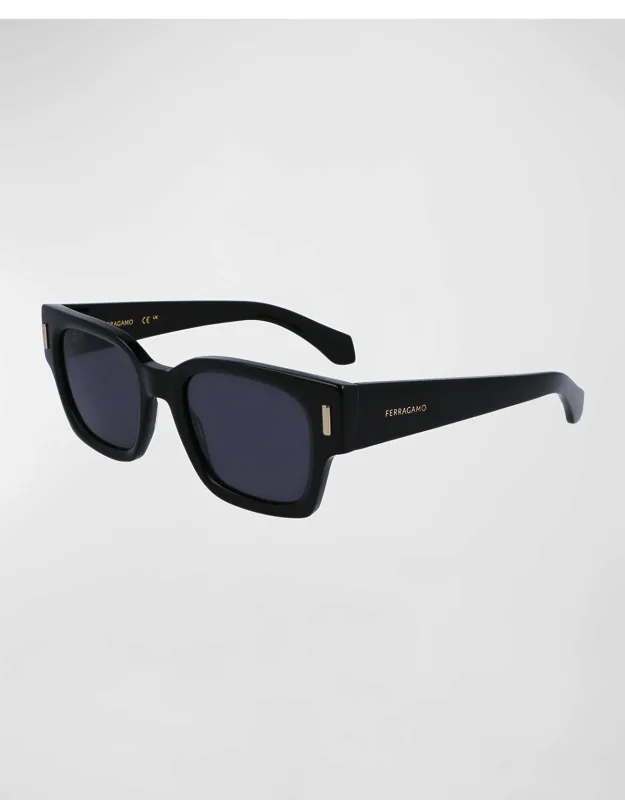 Rivets Acetate Rectangle Sunglasses, 52mm