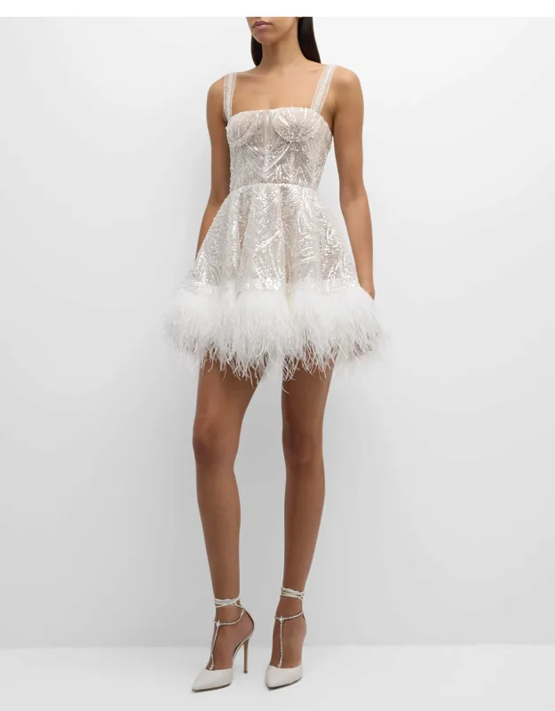 Beaded Feather-trim Mini Dress