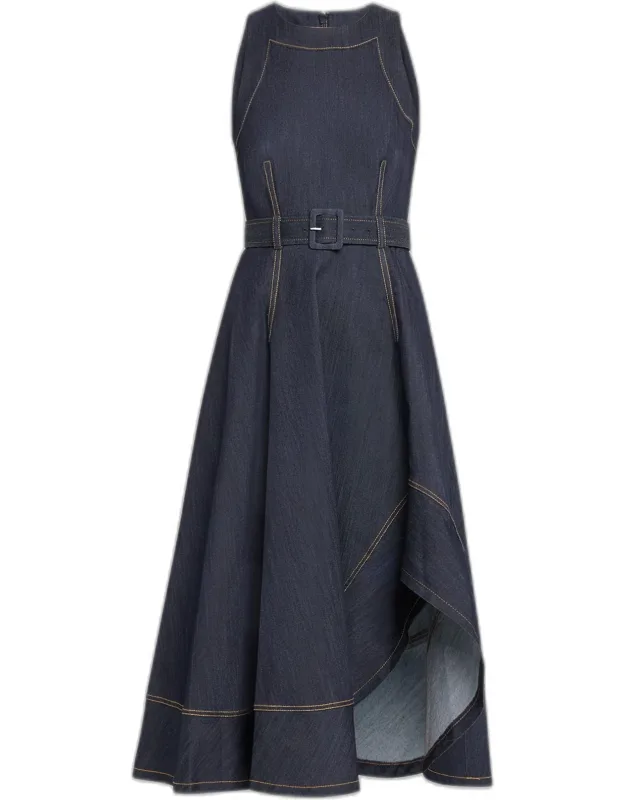 Asymmetric Denim Midi Dress