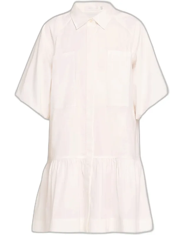 Puff-sleeve Cotton Poplin Mini Shirtdress