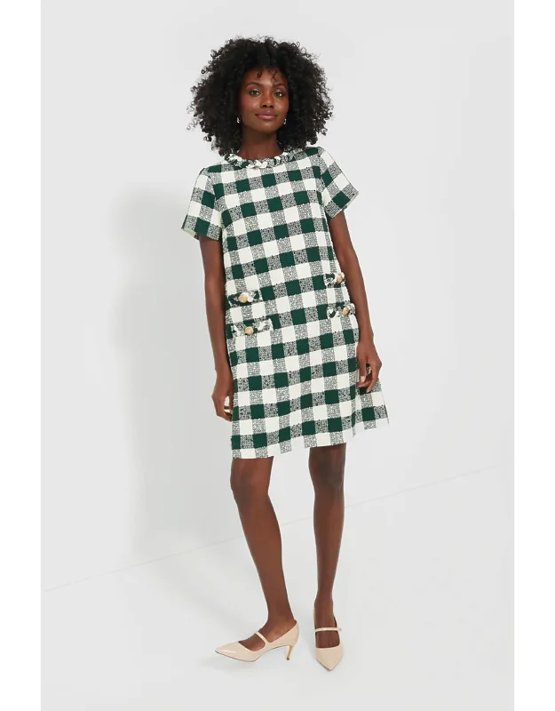Moss Green Gingham Tweed Dress
