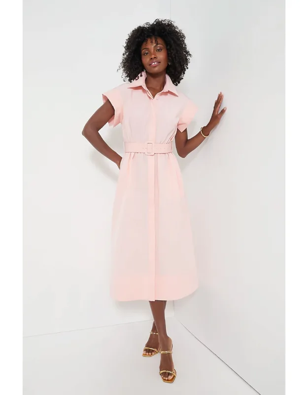 Pink Salt Chloe Dres With Short Wing Sleeves And Button Front Placket