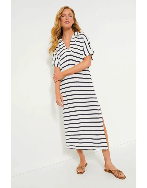 French Stripe Knit Polo Dress