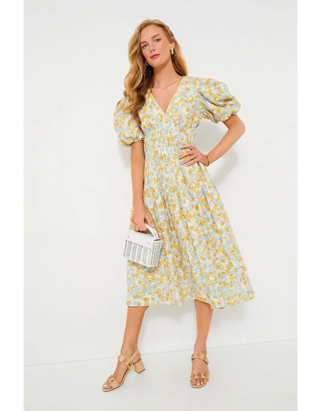 Floral Puff Sleeve Midi Dress