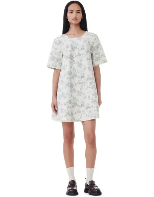Tofu Floral Printed Denim Open Back Mini Dress