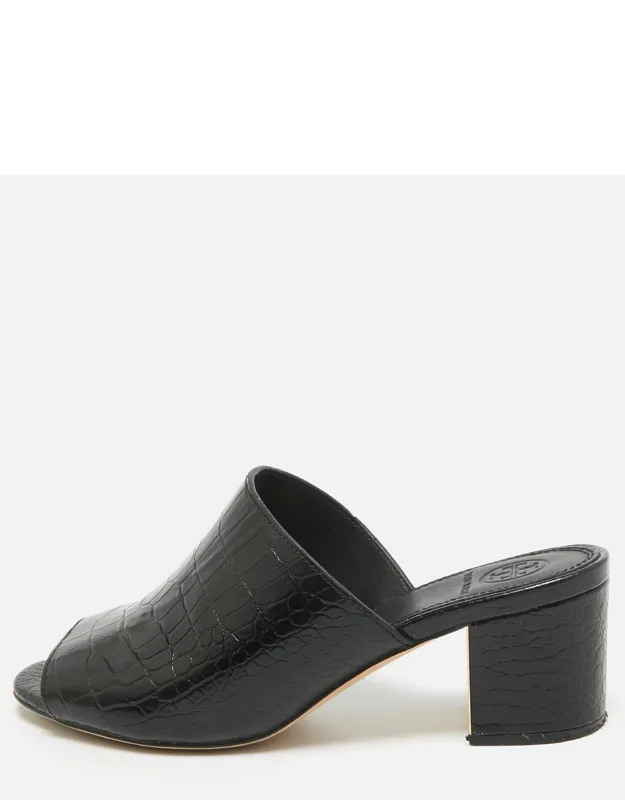 Croc Embossed Leather Mules