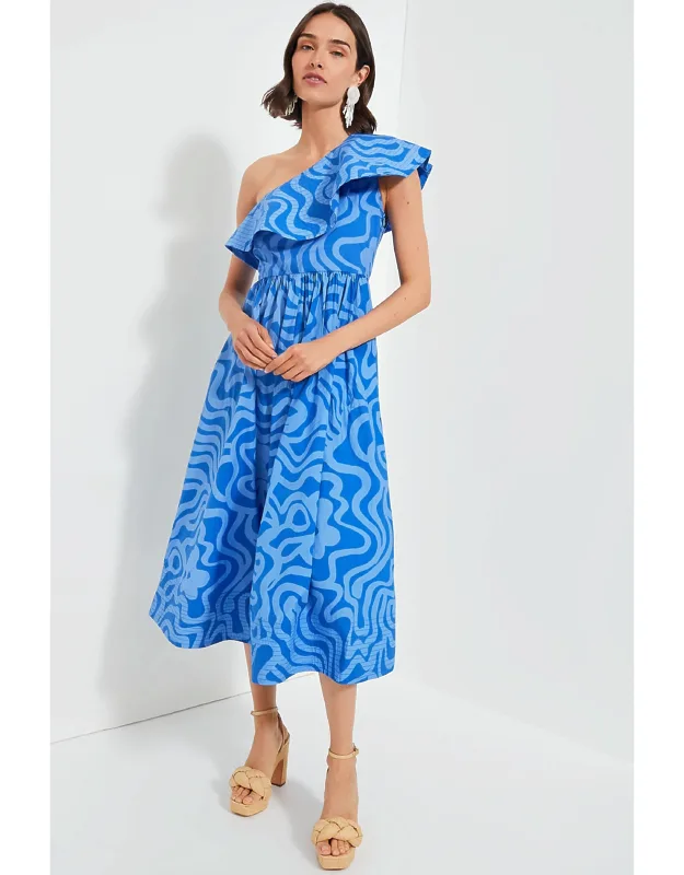 Ashbury Blue One Shoulder Ruffle Maxi Dress