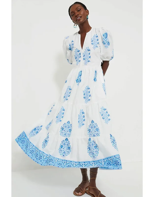 Laguna Blue Puff Sleeve Maxi Dress