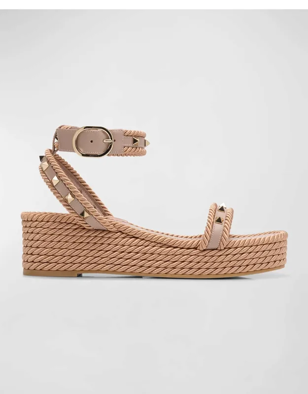 Rockstud Leather Ankle-strap Espadrilles