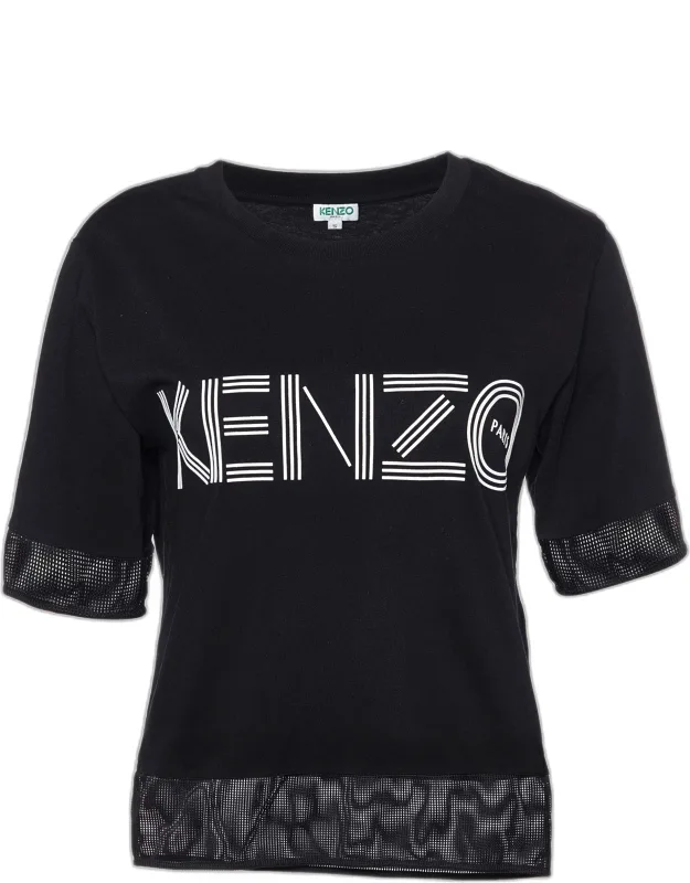 Logo Print Cotton Mesh Detail T-shirt