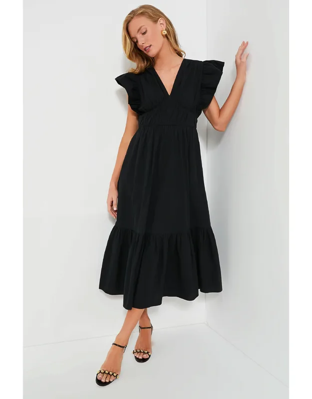 Sutton Flutter Sleeve Maxi Dress With Ruffle Hem And Side Pockets