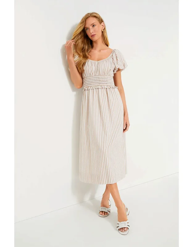 Tan Stripe Puff Sleeve Dress