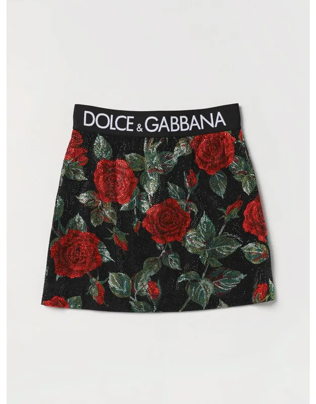 Skirt In Stretch Silk With Rhinestones And Logoed Elastic