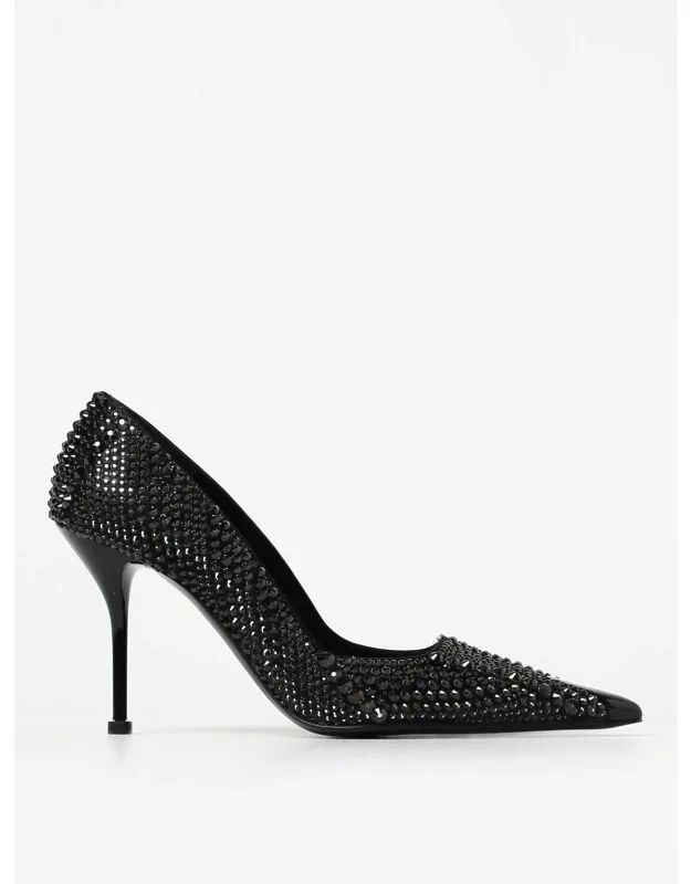 Pumps In Leather With Rhinestones