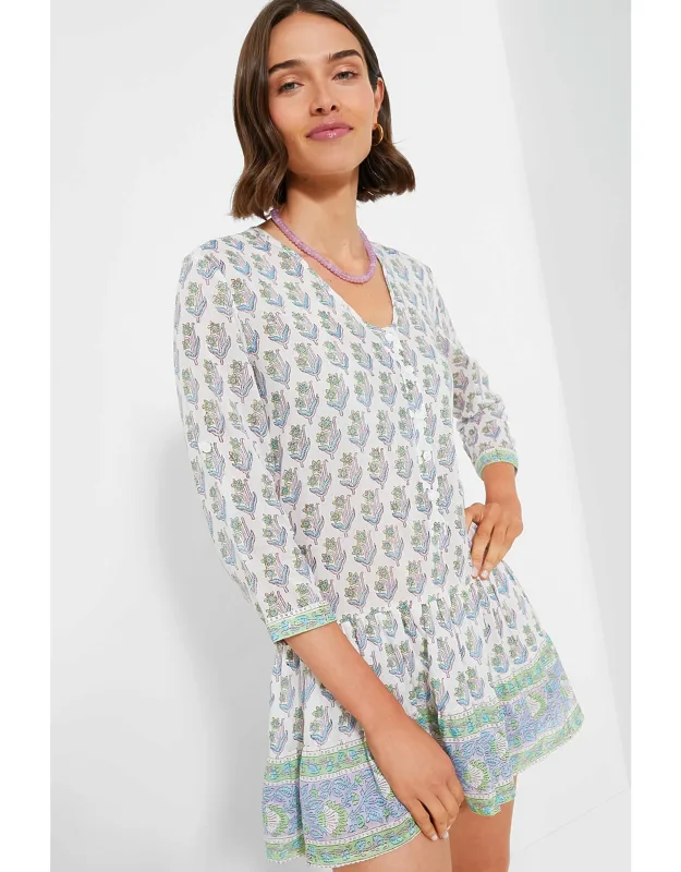 Turquoise Print Popover Flounce Dress