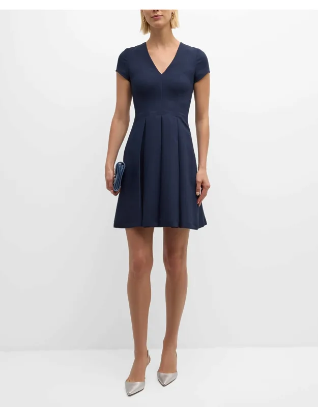 Pleated V-neck Mini Dress