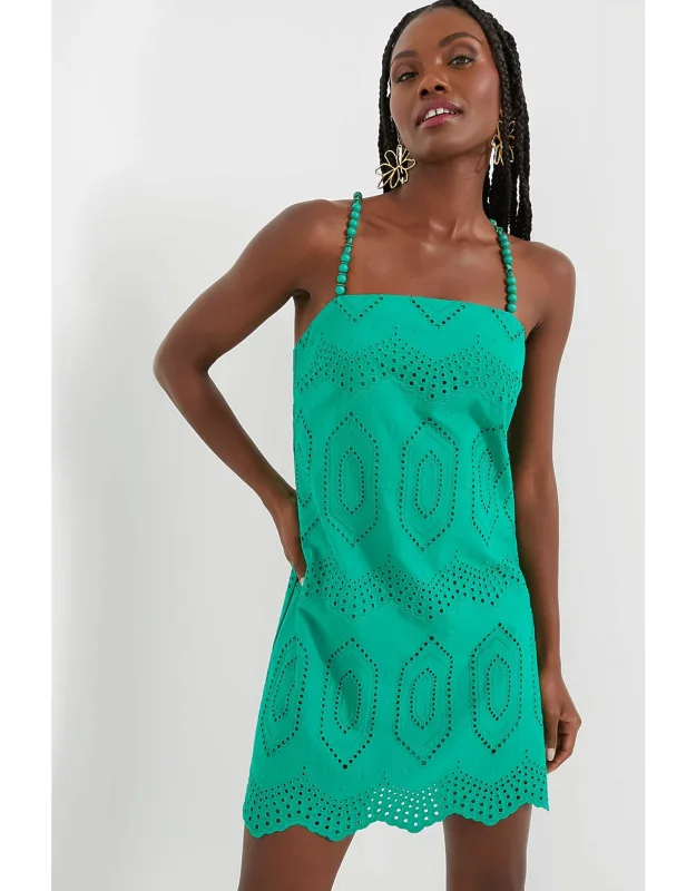Eyelet Beaded Strap Mini Ibiza Dress