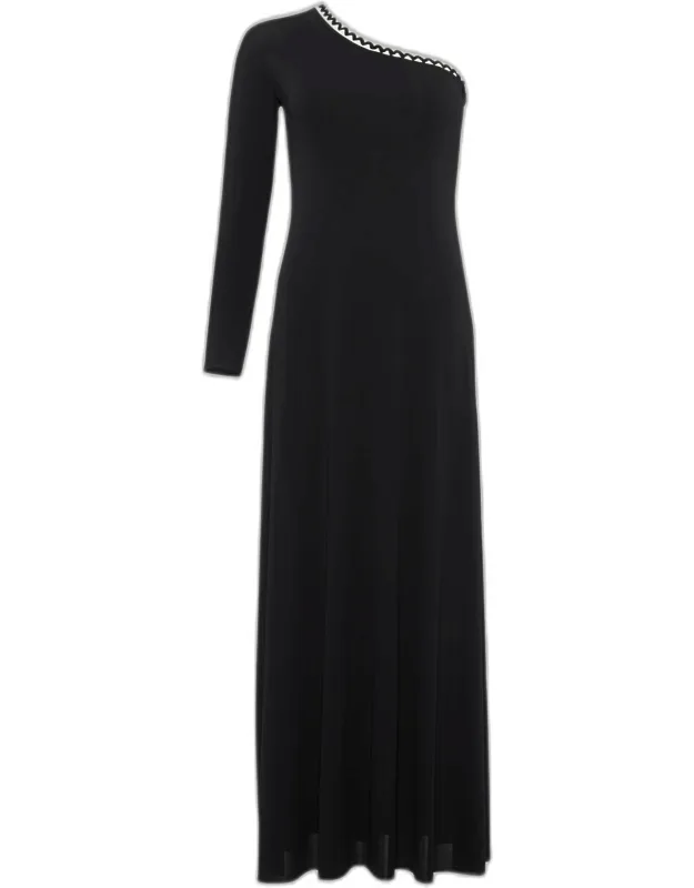 One-shoulder Ric Rac-trim Long Dress