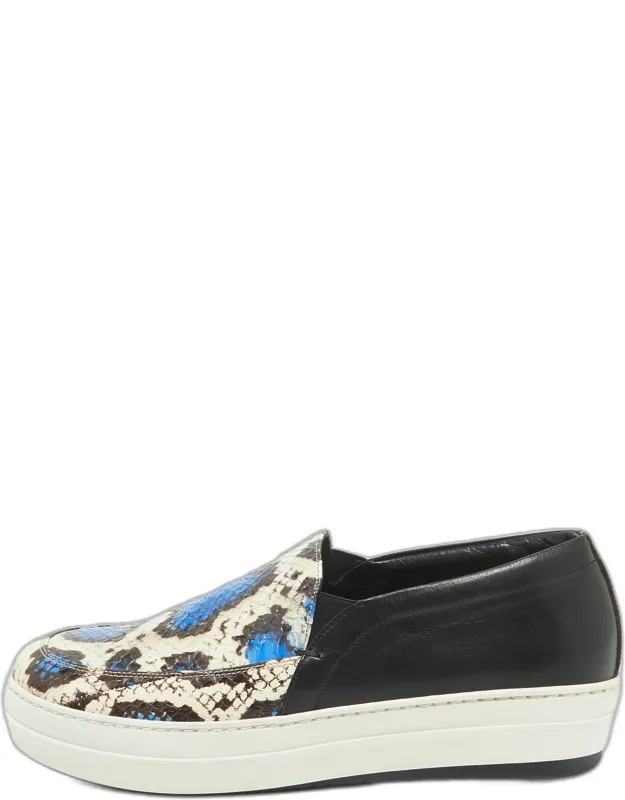 Tricolor Python Leather Slip On Sneakers