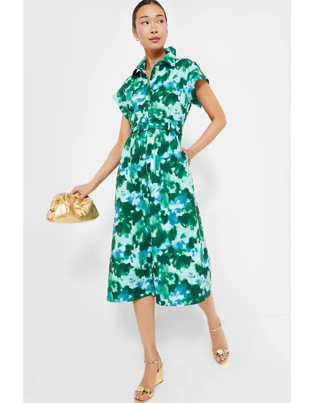 Deep Lagoon Chloe Dress With Trapunto Stitching And Adjustable Belt