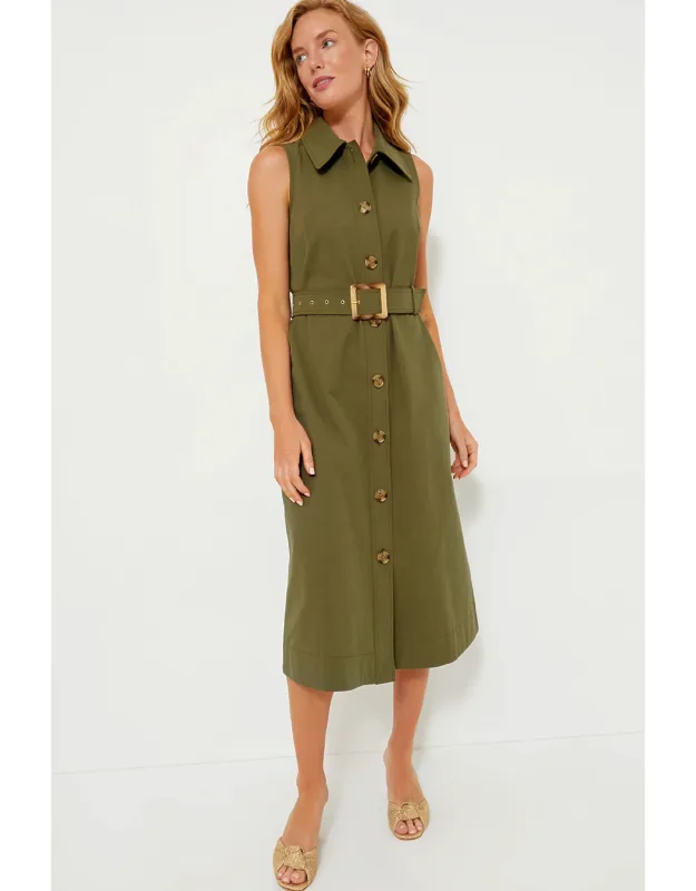 Chamberlin Dress With Polished Collar And Tortoise Buttons