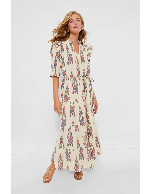 Sanford Cream Cinched Pintuck Maxi Dress