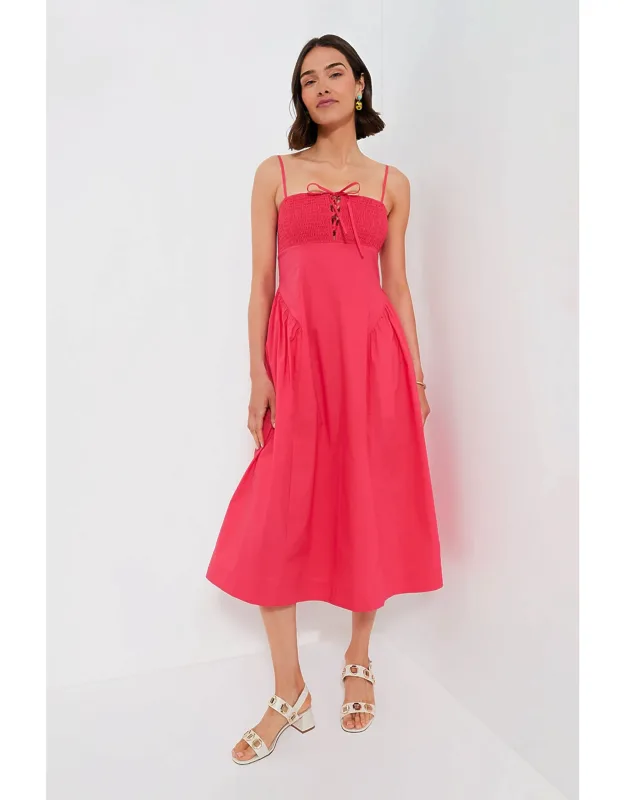 Watermelon Smocked Serafina Midi Dress