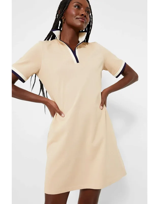 Tan Hutton Polo Dress With Spread Collar And A-line Body