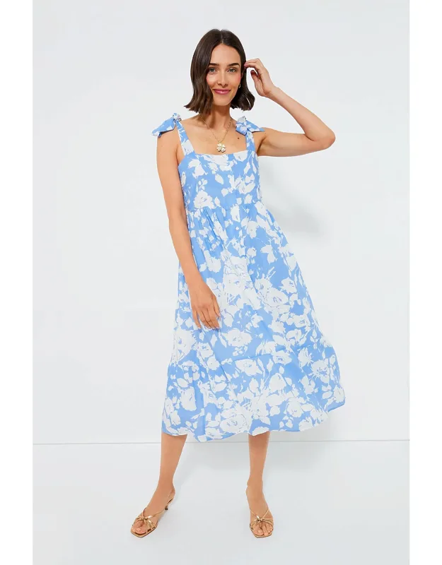 Lupine Midi Dress With Adjustable Tie Straps And Side Pockets