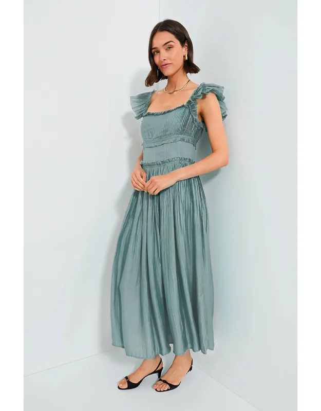 Sage Risa Ramie Flutter Sleeve Dress