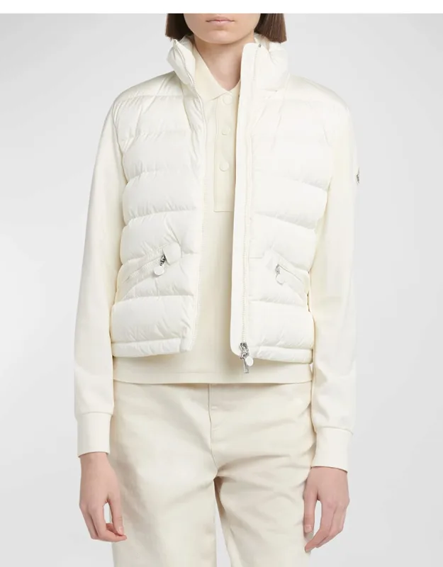Quilted Nylon Zip-up Cardigan