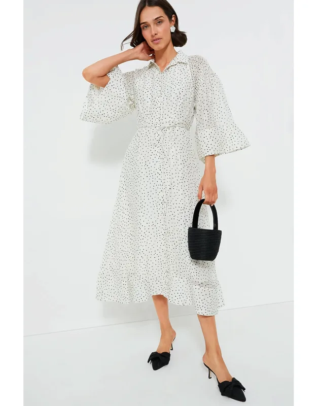 Antique Black Spot Dottie Silk Linen Midi Dress