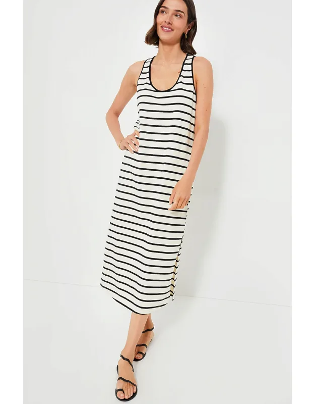 Black Stripe Jax Maxi Dress With Scoop Neckline And Side Slits