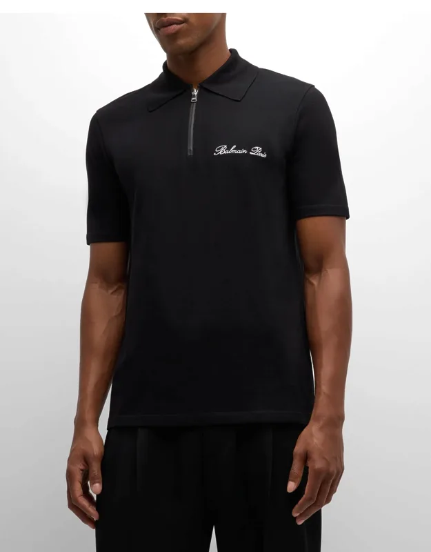 Embroidered Zip Polo Shirt