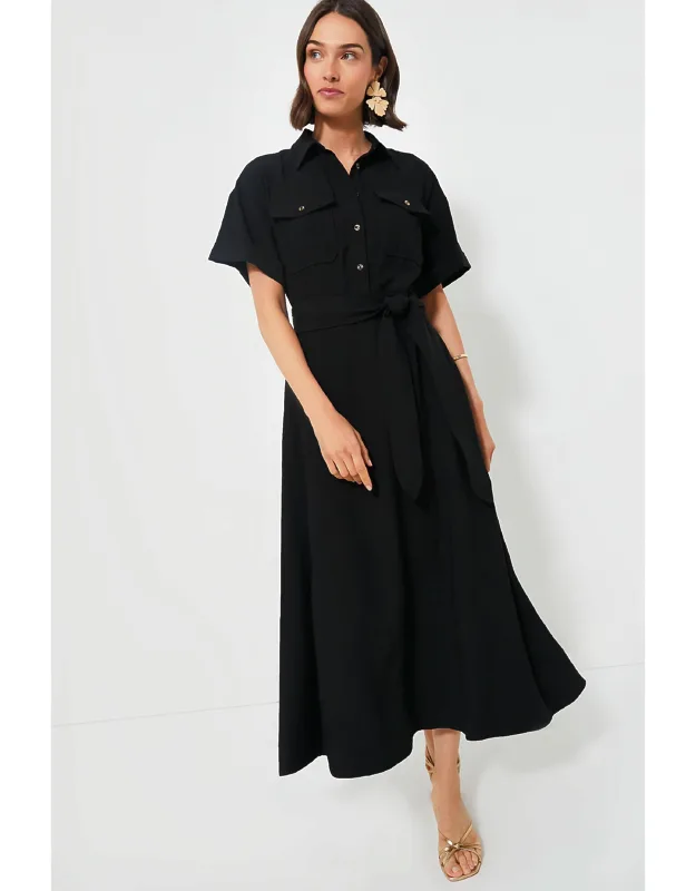 Lucienne Maxi Dress With Spread Collar And Self-tie Waistband