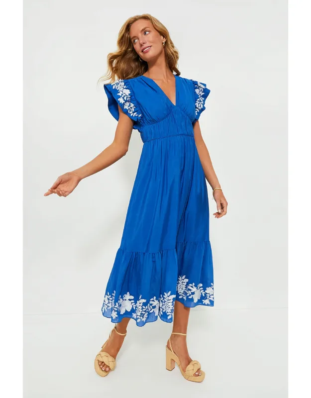Cerulean Sutton Maxi Dress With A-line Silhouette And Flutter Sleeves
